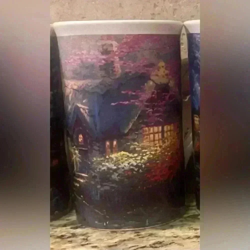 Vintage Thomas Kinkade Coffee Set - 5 Coffee Mugs and Serving Tray